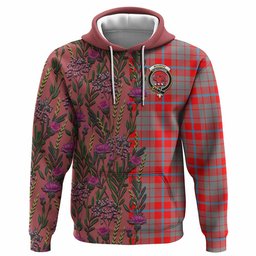ScotsTee Shop Scottish Moubray Family Crest Tartan Hoodie Scottish Thistle Flower Half Style