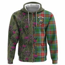 ScotsTee Shop Scottish Muirhead Family Crest Tartan Hoodie Scottish Thistle Flower Half Style