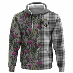 ScotsTee Shop Scottish Glendinning Family Crest Tartan Hoodie Scottish Thistle Flower Half Style