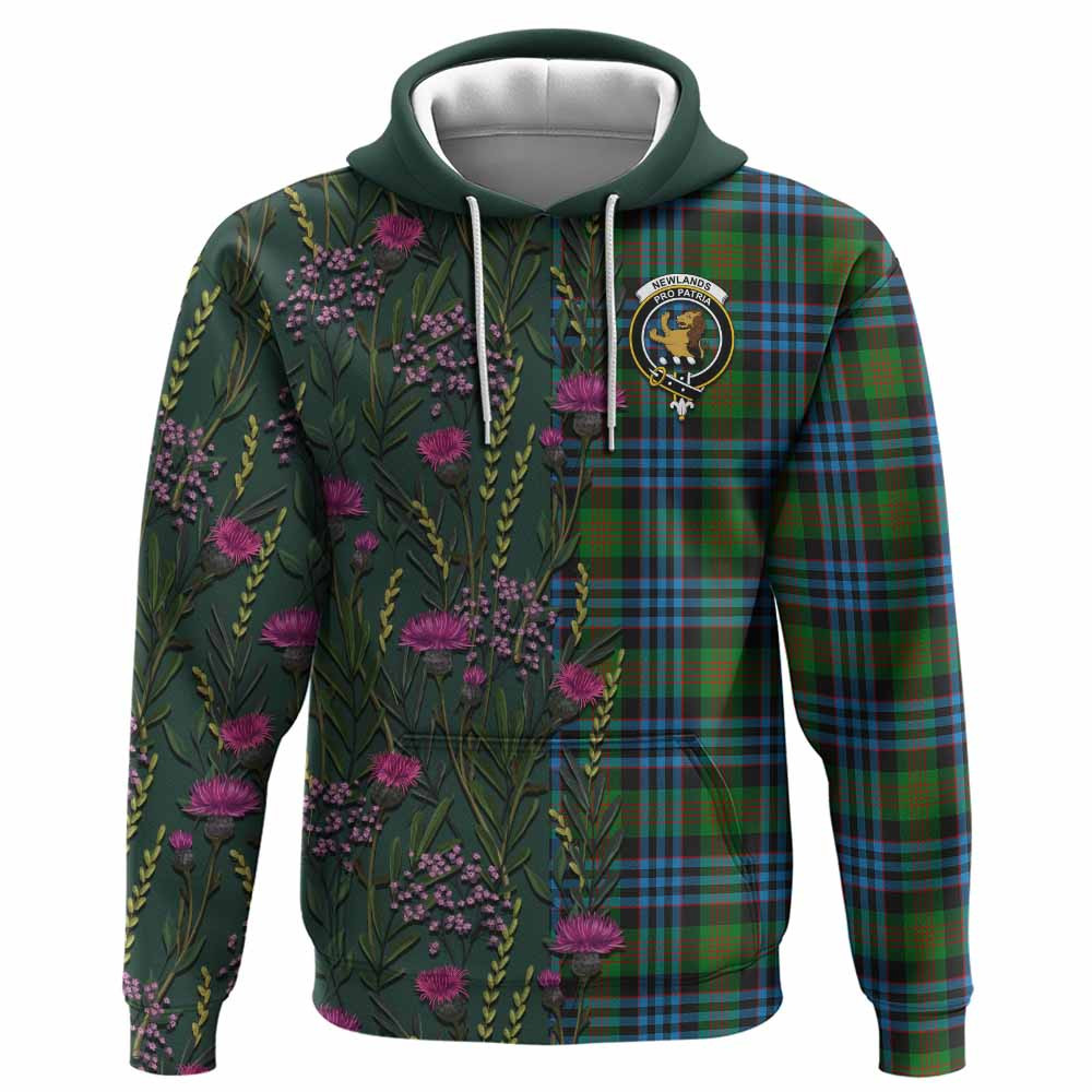 ScotsTee Shop Scottish Newlands Family Crest Tartan Hoodie Scottish Thistle Flower Half Style