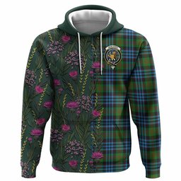 ScotsTee Shop Scottish Newlands Family Crest Tartan Hoodie Scottish Thistle Flower Half Style
