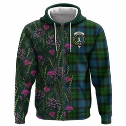 ScotsTee Shop Scottish MacKay (McKay) Family Crest Tartan Hoodie Scottish Thistle Flower Half Style