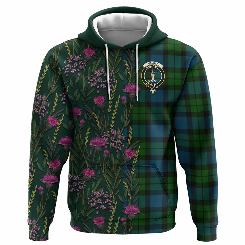 ScotsTee Shop Scottish MacKay (McKay) Family Crest Tartan Hoodie Scottish Thistle Flower Half Style