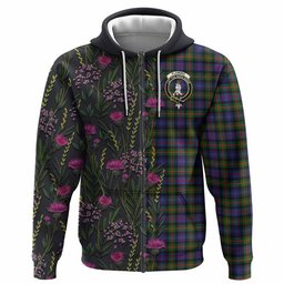 ScotsTee Shop Scottish Fleming Family Crest Tartan Hoodie Scottish Thistle Flower Half Style
