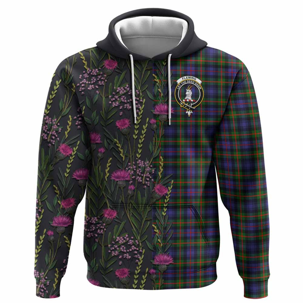 ScotsTee Shop Scottish Fleming Family Crest Tartan Hoodie Scottish Thistle Flower Half Style