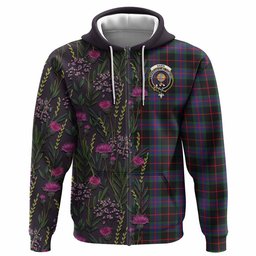 ScotsTee Shop Scottish Nairn Family Crest Tartan Hoodie Scottish Thistle Flower Half Style