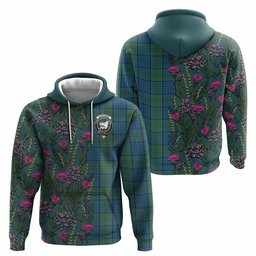 ScotsTee Shop Scottish Lockhart Family Crest Tartan Hoodie Scottish Thistle Flower Half Style