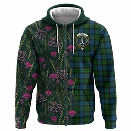 ScotsTee Shop Scottish McCoy Family Crest Tartan Hoodie Scottish Thistle Flower Half Style