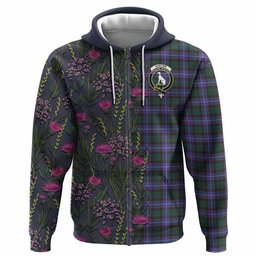 ScotsTee Shop Scottish Hunter (Hunterston) Family Crest Tartan Hoodie Scottish Thistle Flower Half Style