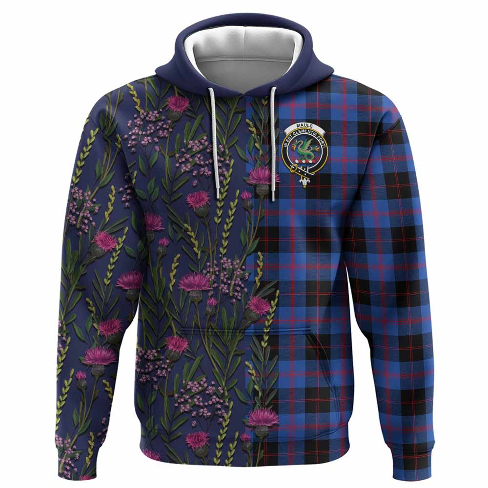 ScotsTee Shop Scottish Maule Family Crest Tartan Hoodie Scottish Thistle Flower Half Style