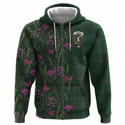 ScotsTee Shop Scottish MacRae (McRae) Family Crest Tartan Hoodie Scottish Thistle Flower Half Style