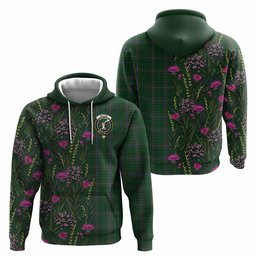 ScotsTee Shop Scottish MacRae (McRae) Family Crest Tartan Hoodie Scottish Thistle Flower Half Style