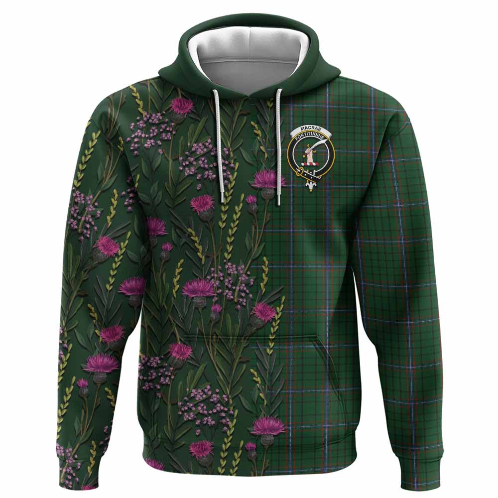 ScotsTee Shop Scottish MacRae (McRae) Family Crest Tartan Hoodie Scottish Thistle Flower Half Style