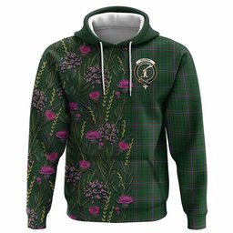ScotsTee Shop Scottish MacRae (McRae) Family Crest Tartan Hoodie Scottish Thistle Flower Half Style