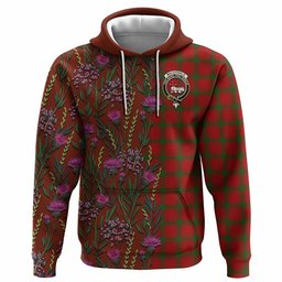 ScotsTee Shop Scottish MacDonald (McDonald) of Sleat Family Crest Tartan Hoodie Scottish Thistle Flower Half Style