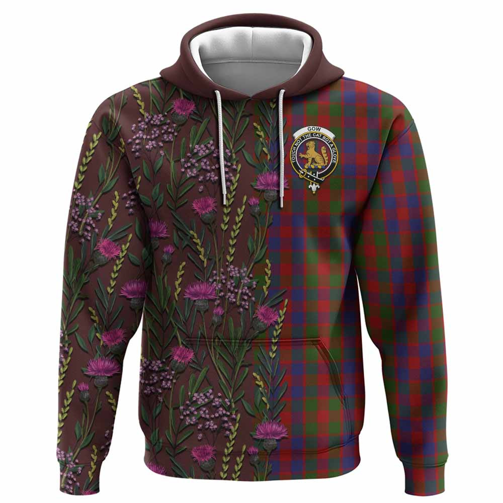 ScotsTee Shop Scottish Gow Family Crest Tartan Hoodie Scottish Thistle Flower Half Style