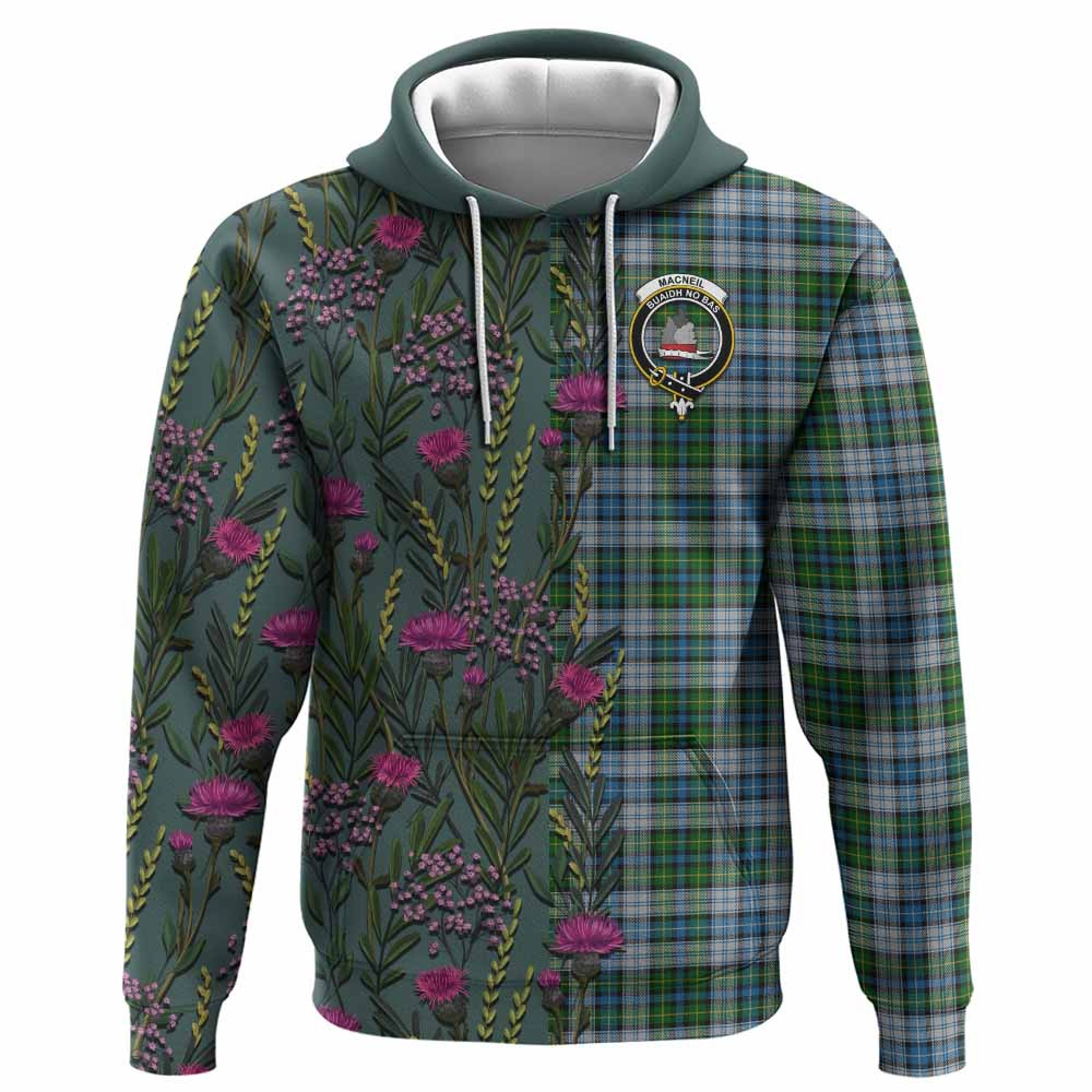 ScotsTee Shop Scottish MacNeil (McNeil) Family Crest Tartan Hoodie Scottish Thistle Flower Half Style