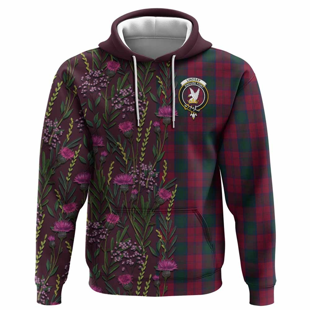 ScotsTee Shop Scottish Lindsay Family Crest Tartan Hoodie Scottish Thistle Flower Half Style