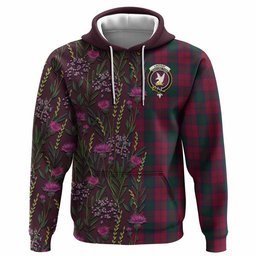 ScotsTee Shop Scottish Lindsay Family Crest Tartan Hoodie Scottish Thistle Flower Half Style