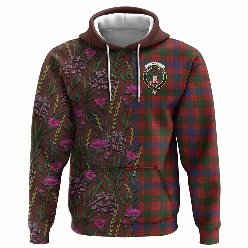 ScotsTee Shop Scottish Ross Family Crest Tartan Hoodie Scottish Thistle Flower Half Style