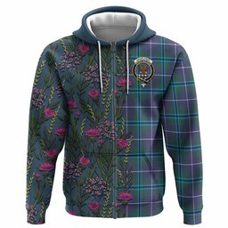 ScotsTee Shop Scottish Sandilands Family Crest Tartan Hoodie Scottish Thistle Flower Half Style