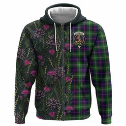 ScotsTee Shop Scottish Sutherland Family Crest Tartan Hoodie Scottish Thistle Flower Half Style