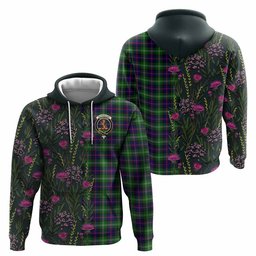 ScotsTee Shop Scottish Sutherland Family Crest Tartan Hoodie Scottish Thistle Flower Half Style