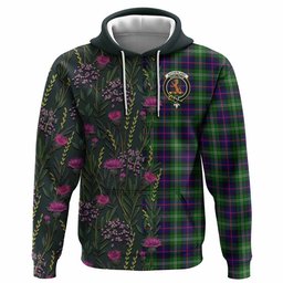 ScotsTee Shop Scottish Sutherland Family Crest Tartan Hoodie Scottish Thistle Flower Half Style