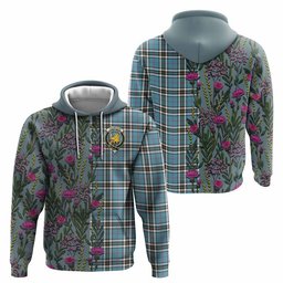 ScotsTee Shop Scottish Thompson (Thomson) Family Crest Tartan Hoodie Scottish Thistle Flower Half Style