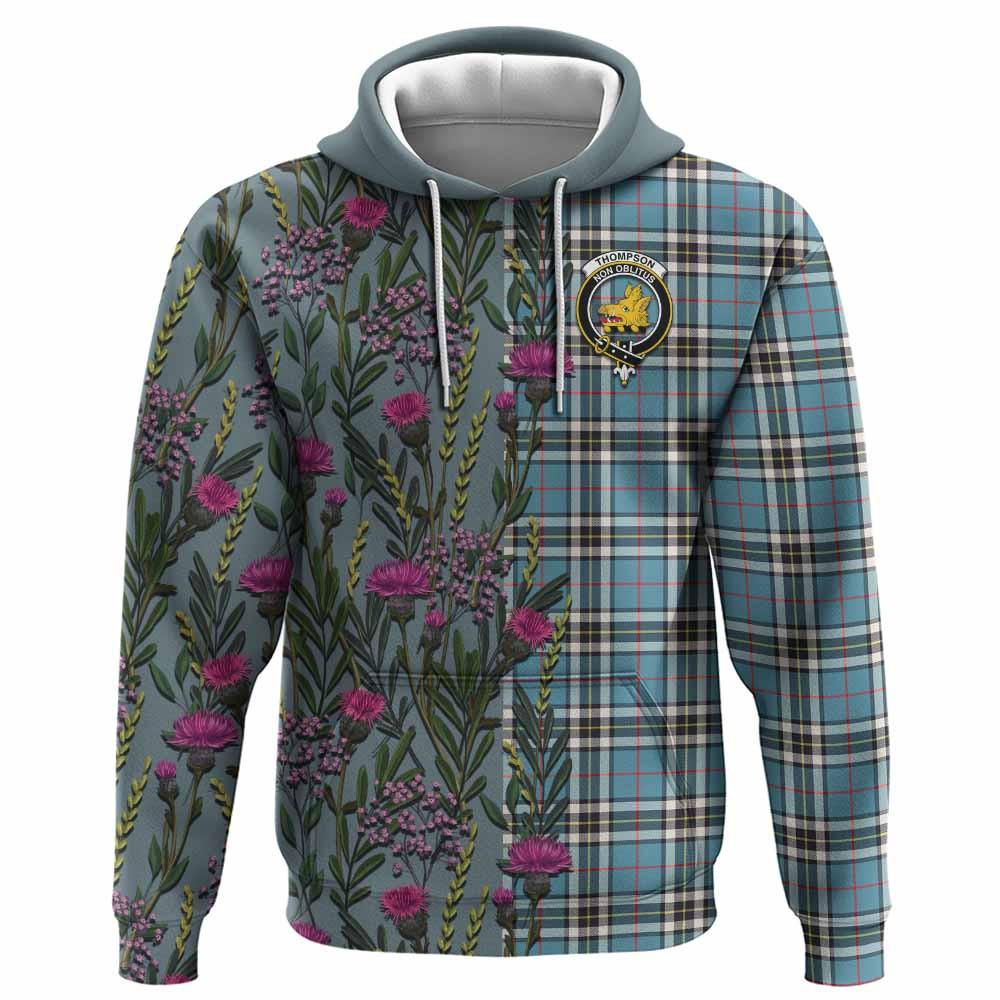 ScotsTee Shop Scottish Thompson (Thomson) Family Crest Tartan Hoodie Scottish Thistle Flower Half Style