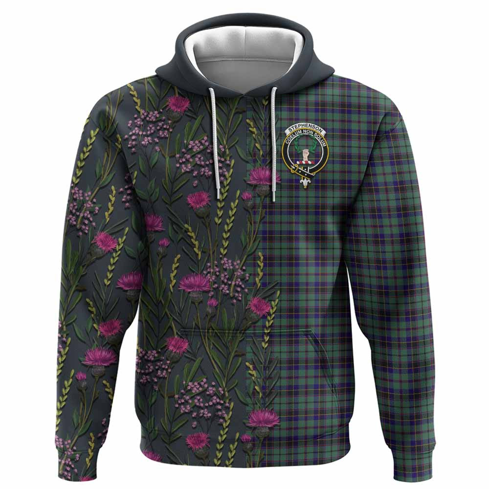 ScotsTee Shop Scottish Stephenson (Stevenson) Family Crest Tartan Hoodie Scottish Thistle Flower Half Style