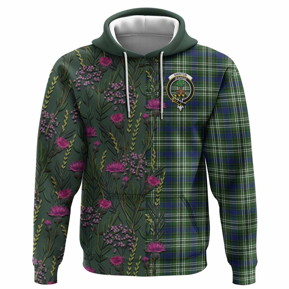 ScotsTee Shop Scottish Swinton Family Crest Tartan Hoodie Scottish Thistle Flower Half Style