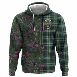 ScotsTee Shop Scottish Swinton Family Crest Tartan Hoodie Scottish Thistle Flower Half Style