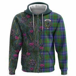 ScotsTee Shop Scottish Turnbull Family Crest Tartan Hoodie Scottish Thistle Flower Half Style