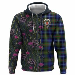 ScotsTee Shop Scottish Smith Family Crest Tartan Hoodie Scottish Thistle Flower Half Style