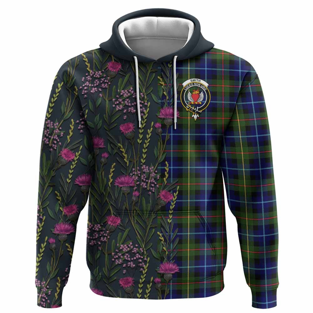 ScotsTee Shop Scottish Smith Family Crest Tartan Hoodie Scottish Thistle Flower Half Style