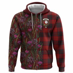 ScotsTee Shop Scottish Wemyss Family Crest Tartan Hoodie Scottish Thistle Flower Half Style