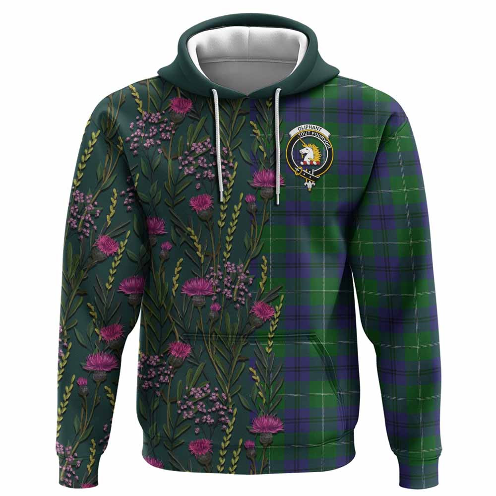 ScotsTee Shop Scottish Oliphant Family Crest Tartan Hoodie Scottish Thistle Flower Half Style