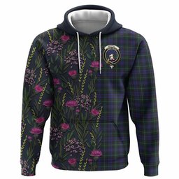 ScotsTee Shop Scottish Sempill (Semple) Family Crest Tartan Hoodie Scottish Thistle Flower Half Style