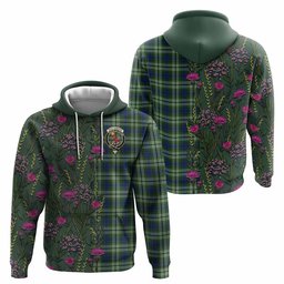 ScotsTee Shop Scottish Spottiswood Family Crest Tartan Hoodie Scottish Thistle Flower Half Style