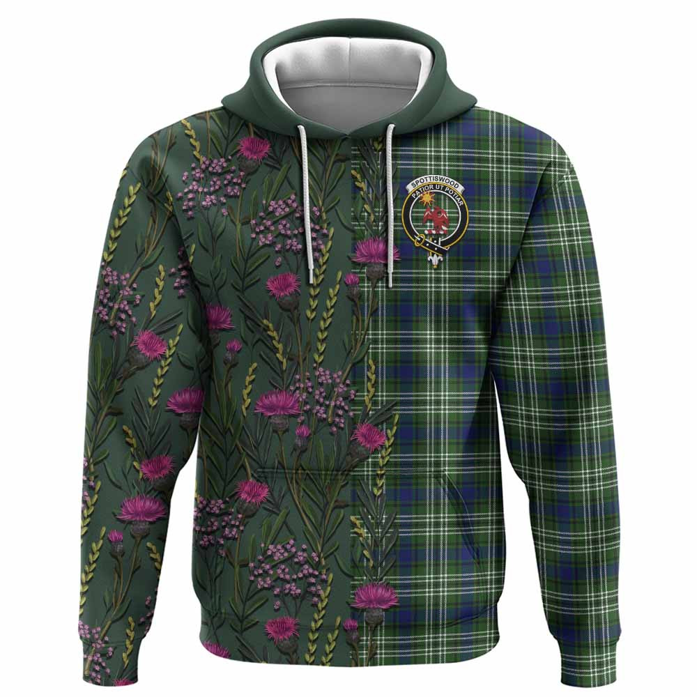 ScotsTee Shop Scottish Spottiswood Family Crest Tartan Hoodie Scottish Thistle Flower Half Style