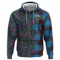 ScotsTee Shop Scottish Wedderburn Family Crest Tartan Hoodie Scottish Thistle Flower Half Style