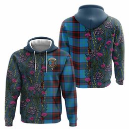 ScotsTee Shop Scottish Wedderburn Family Crest Tartan Hoodie Scottish Thistle Flower Half Style