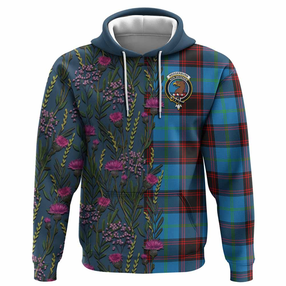ScotsTee Shop Scottish Wedderburn Family Crest Tartan Hoodie Scottish Thistle Flower Half Style