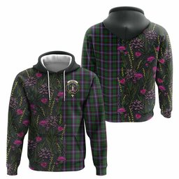 ScotsTee Shop Scottish Russell Family Crest Tartan Hoodie Scottish Thistle Flower Half Style