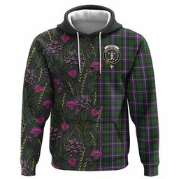 ScotsTee Shop Scottish Russell Family Crest Tartan Hoodie Scottish Thistle Flower Half Style