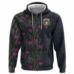 ScotsTee Shop Scottish Urquhart Family Crest Tartan Hoodie Scottish Thistle Flower Half Style