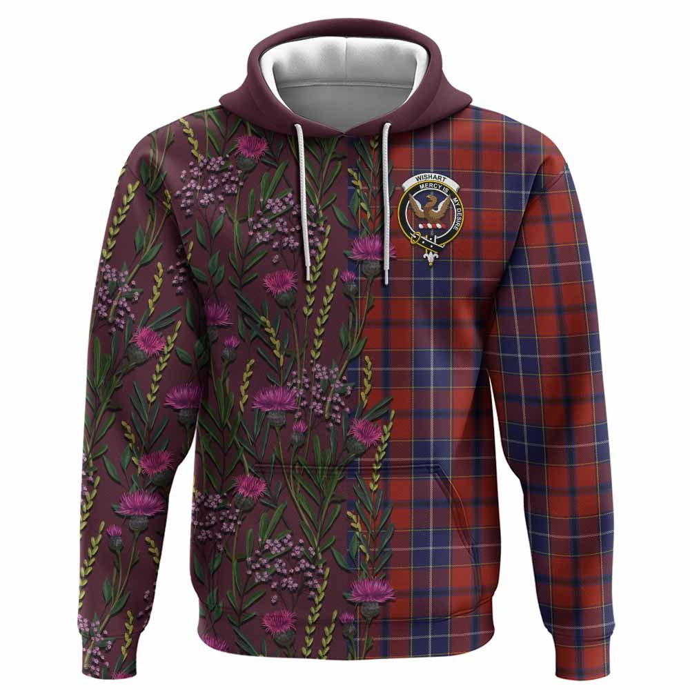 ScotsTee Shop Scottish Wishart Family Crest Tartan Hoodie Scottish Thistle Flower Half Style