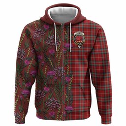 ScotsTee Shop Scottish Stewart (Stuart) of Bute Family Crest Tartan Hoodie Scottish Thistle Flower Half Style