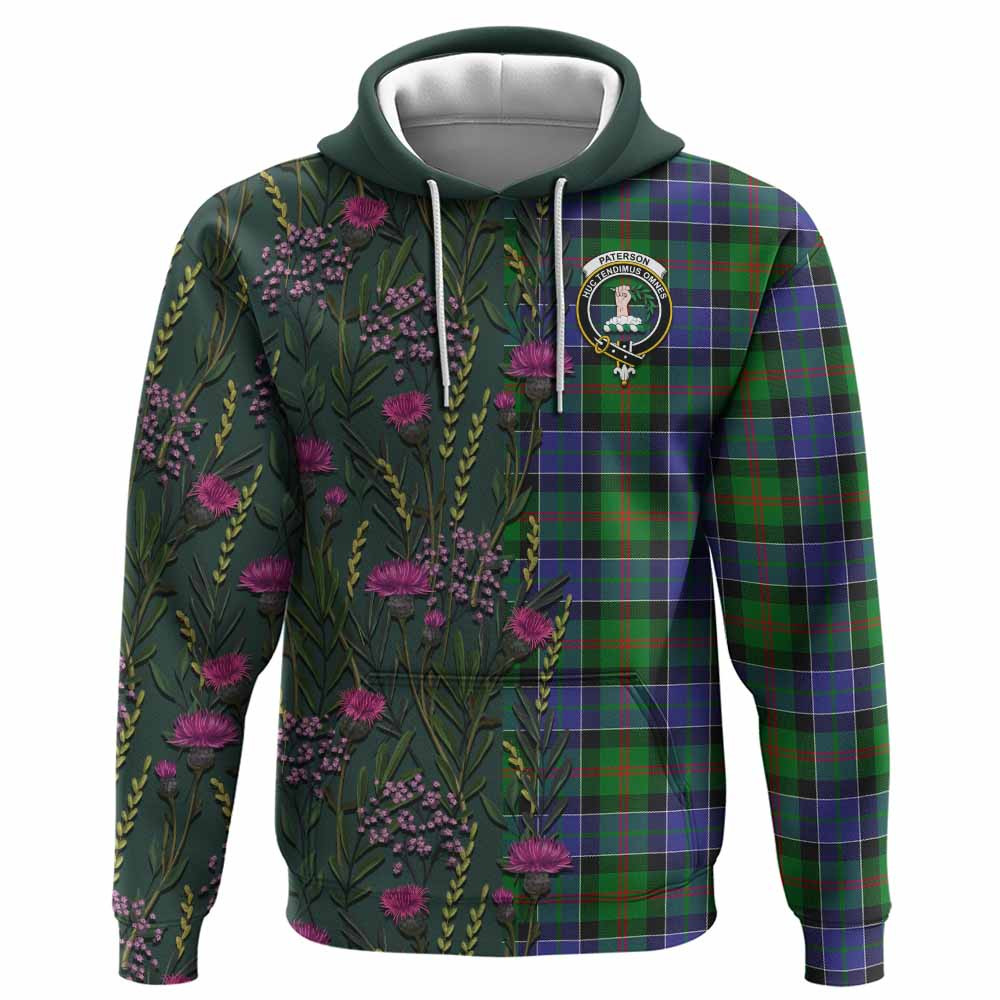 ScotsTee Shop Scottish Paterson Family Crest Tartan Hoodie Scottish Thistle Flower Half Style